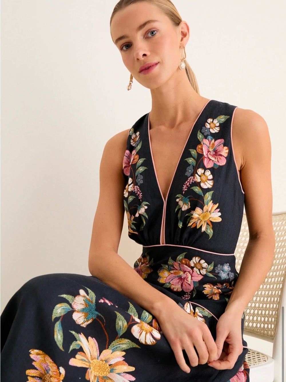 Farm Rio Maira Linen V Neck Dress - Picture 5 of 9